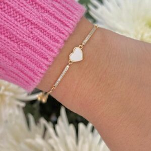 Pulsera ajustable corazón central blanco y tiras brillantes