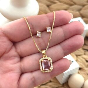 SET CADENA DORADO - Color rosado