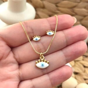 SET CADENA OJO TURCO DORADO Y PLATEADO