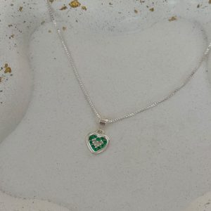 Cadena corazon verde plata ley 925